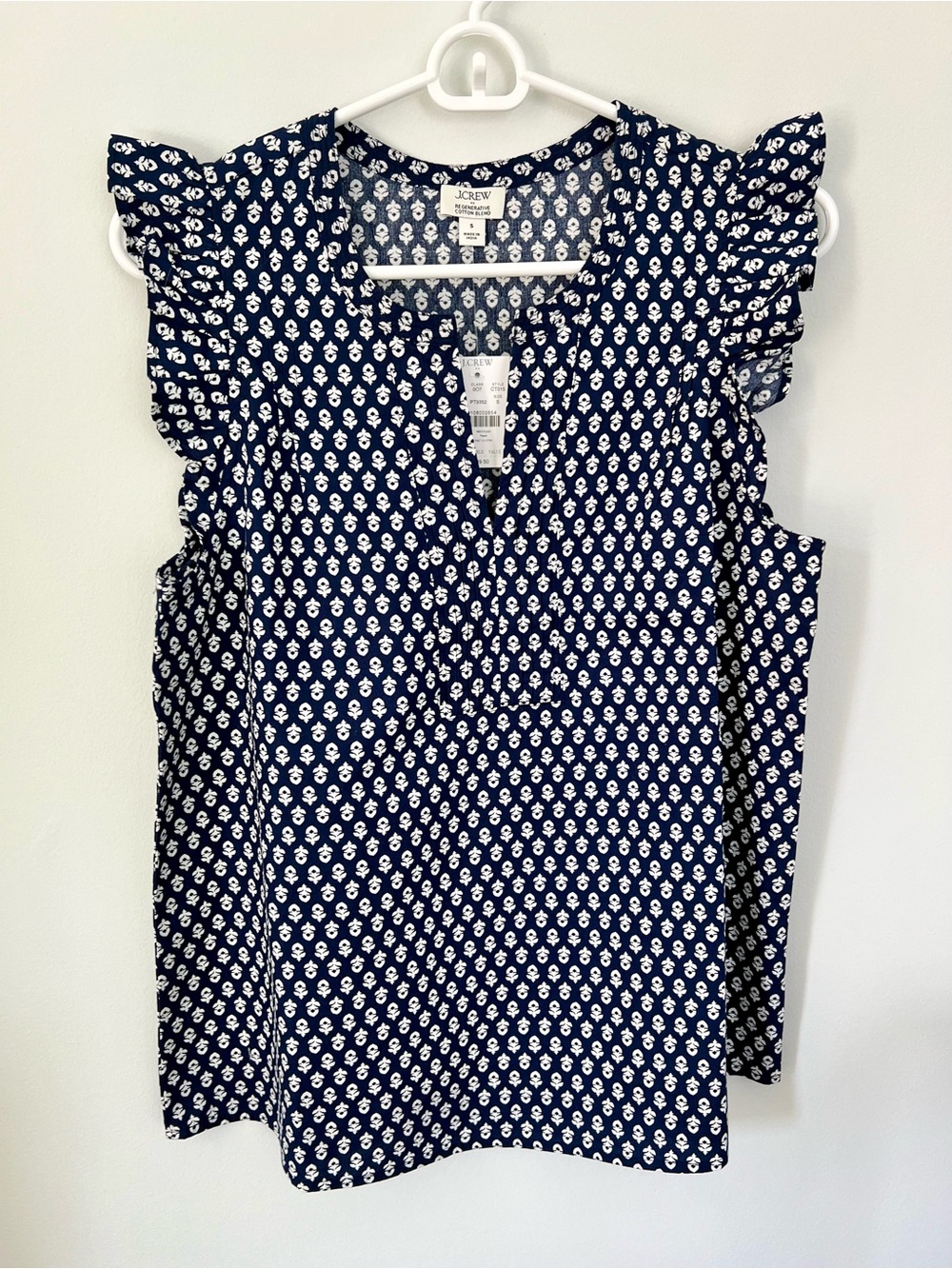 NWT J. Crew factory Navy Floral-Print Flutter-Sleeve Top